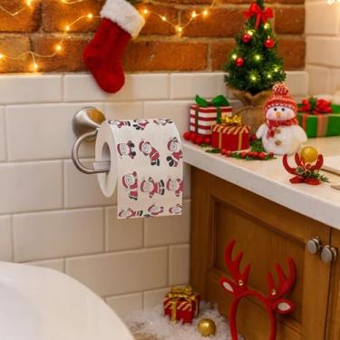 Imagem de 1 rolo de papel higiênico de Natal engraçado e fofo de Papai Noel - Tecido de banheiro com poses e renas de Papai Noel, decoração festiva de Natal, presentes de mordaça e itens essenciais de Natal
