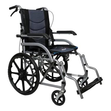 Imagem de Cadeira de Rodas Manual Premium, Estrutura Reforçada em Alumínio, Assento Largo 45cm com Tecido Respirável, Design Dobrável, Freios de Segurança, Preto e Cinza