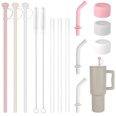 Imagem de 6 canudos de copo para Stanley, canudos de silicone com capas de canudo longas com tubo de extensão e escova de limpeza de palha, acessórios de copo de limpeza reutilizáveis para copos Stanley de