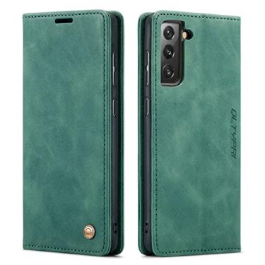 Imagem de QLTYPRI Capa para Samsung Galaxy S23, capa carteira de couro PU vintage slot para cartão com fecho magnético à prova de choque capa flip folio para Samsung Galaxy S23 - verde escuro