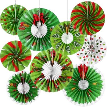 Imagem de Outus 9 peças de decorações de pendurar de Natal, ventiladores de papel, sala de aula, decorações de Natal, decoração para pendurar no teto, vermelho, verde, branco, caixa de presente, guirlanda de