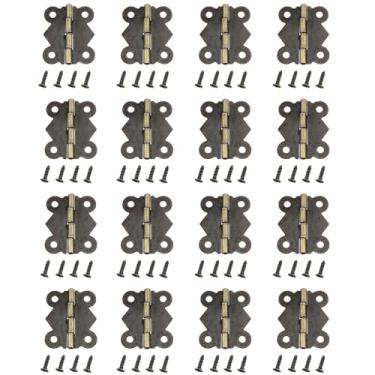 Imagem de KKUANG 16 peças dobradiças borboleta de latão antigo 30 x 24,6 mm com parafusos, dobradiças de caixa de madeira vintage, abertura e fechamento de 180 graus, peças de conexão rotativas para artesanato