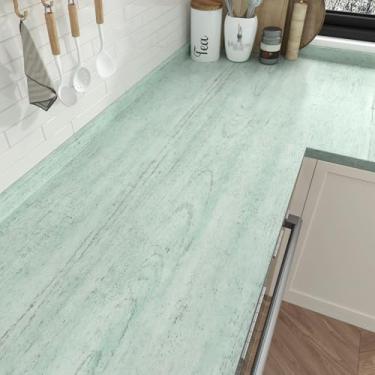 Imagem de Skyblur Papel de contato de madeira verde claro descasque e cole papel de parede de madeira impermeável capas de bancada autoadesivas para armários de cozinha papel de parede verde 40 x 203 cm