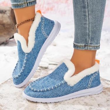 Imagem de Tênis fashion feminino moderno tênis de neve confortável e quente sem salto, Azul claro, 37