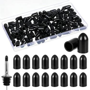 Imagem de Pacote com 100 tampas de poeira para garrafas de licor, tampas de vedação de bico de borracha para dispensadores de azeite, despejadores de vinho - Acessórios profissionais para bar de cozinha - Preto