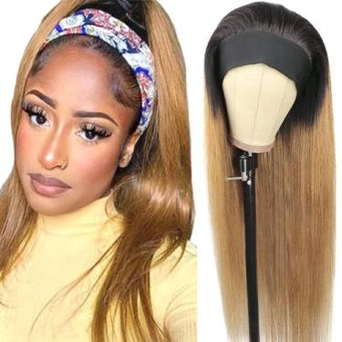 Imagem de Peruca com bandana muaowig T1B/27 Honey Blonde Brazilian Remy 22in