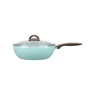 Imagem de Panela Wok Brinox Suprema Ceramic Life Antiaderente 4,1L 28cm Tampa de Vidro Verde