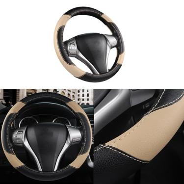 Imagem de Couslcd Capa de couro para volante de carro, protetor universal de volante de carro de 38 cm para mulheres e homens, respirável, antiderrapante e durável, acessórios interiores de carro para a maioria