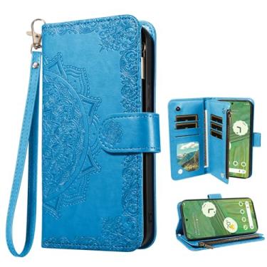 Imagem de Asuwish Capa de celular para celular Google Pixel 7 5G com protetor de tela de vidro temperado e flor flip porta-cartão de crédito suporte Pixel7 Pixle Seven 6.3 mulheres homens azul