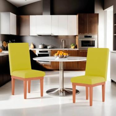 Imagem de Kit 2 Cadeiras Estofadas para Sala de Jantar com Base de Madeira Reforçada – Conforto Design e Durabilidade (Amarelo)