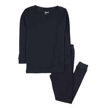 Imagem de Leveret Pijama infantil para meninos e meninas, cores lisas, conjunto de pijama de 2 peças, 100% algodão (tamanho 2 a 14 anos), Azul marino, 14 Anos