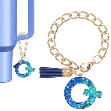 Imagem de Berloque de letras para copo Stanley, lindo pingente inicial Q acessórios para chaveiro Stanley Tumbler Handle chaveiro personalizado para mulheres, azul