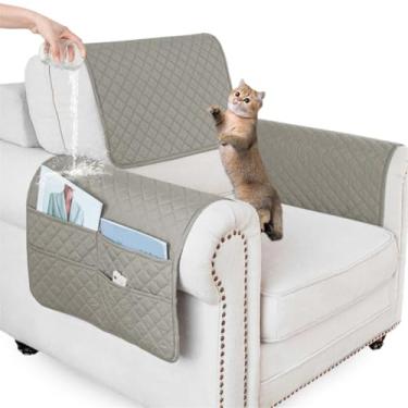 Imagem de ZGDDPZA Capa impermeável para apoio de braço para sofá com bolso lateral, protetor de sofá antiderrapante para poltronas, cadeiras e sofás (cinza claro, 1 assento 3 peças)