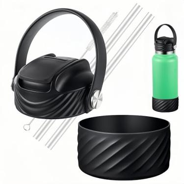 Imagem de Tampa de canudo para Hydro Flask boca larga 32 1,134 g, tampas de substituição com alça flexível e bota de silicone para HydroFlask, acessórios de garrafas de água esportivas, conjunto de capa