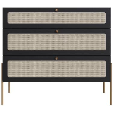 Imagem de Cômoda Com 03 Gavetas Para Quarto Closet Industrial Indy A03 Nero Dourado