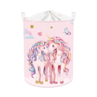 Imagem de Clastyle Cesto de lavanderia de unicórnio fofo nuvem de roupas infantis cesta de armazenamento de livros caixa de presente para pais caixa de brinquedo para chuveiro de quarto, corações, 36 x 45 cm