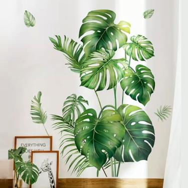 Imagem de Adesivos de parede com folhas de palmeira tropicais decoração planta verde Monstera decalques de parede destacáveis boho arte de parede removível para sala de estar, quarto, escritório