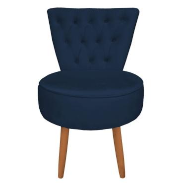 Imagem de Mocho Capitonê Veludo Pés Palito Castanho Azul Marinho