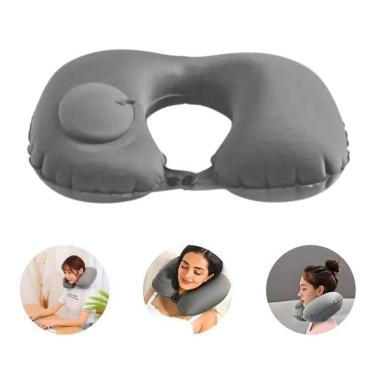Imagem de Travesseiro Cinza Almofada De Pescoço Inflável E Portátil