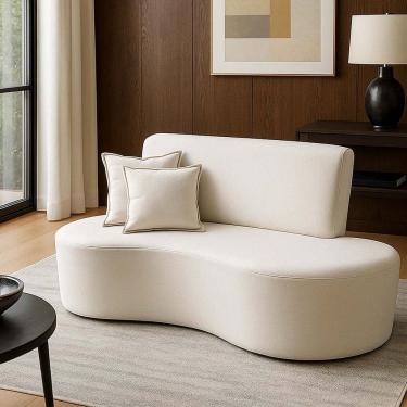 Imagem de Sofá Dubai Curvo 2 Lugares Feijão Forma Orgânica Linho Bege Claro