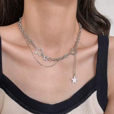 Imagem de Gargantilha de corrente de estrela prateada Y2K empilhável com pingente de estrela grossa grunge para mulheres punk, joias modernas, acessórios