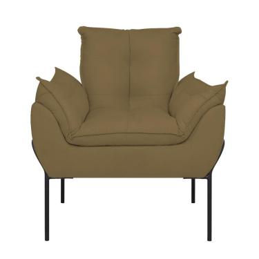 Imagem de Poltrona Sofá Luxo Base Metal Preto Recepção Escritório Capuccino