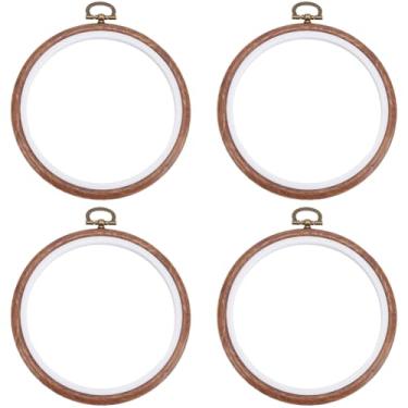 Imagem de SOFPLATE 4 peças com moldura redonda de bordado de 10 cm argola de costura de plástico pequena sela marrom círculo oco ponto cruz imitação de anéis de madeira para ponto cruz, bordado, tecido