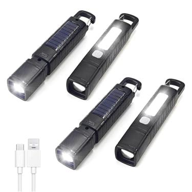 Imagem de Pacote com 4 lanternas solares, lanterna de LED recarregável com zoom, lanternas alimentadas por energia solar de alto lúmens, lanternas portáteis recarregáveis para acampamento de emergência em casa