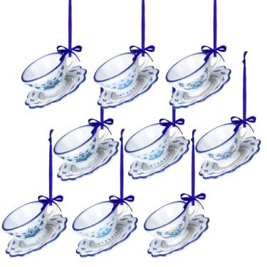 Imagem de Chinoiserie Ornamentos Porcelana Azul Ornamento de Natal Pingente Pendurado Ornamentos Decorativos para Decoração de Árvore de Natal (Estilo de Peça, 9 Peças)
