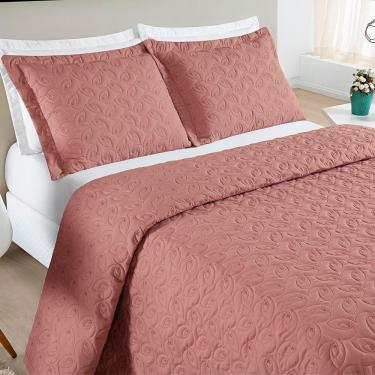 Imagem de Cobre Leito Queen Agata Bordado Micropercal 200 Fios 3 Peças - Rose