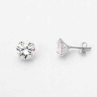 Imagem de Brinco Ponto De Luz Zirconia Redonda Unissex Prata 925 - 6mm