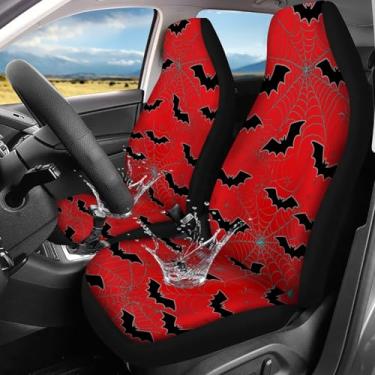 Imagem de Jodoolang Capa de assento de carro preta vermelha morcegos Halloween apenas para mulheres decorativa protetor de assento automotivo durável resistente à água ajuste universal