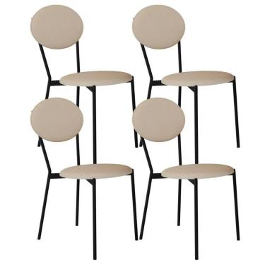 Imagem de Kit 04 Cadeiras Estofada Para Sala De Jantar Azuri Preto C01 Linho Areia - Lyam Decor