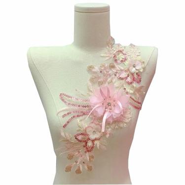 Imagem de Rosa Azul Poliéster Malha Bordado Flor Renda Patch Costurado em Apliques Roupas Remendo Decoração Adesivos DIY Roupas Vestido de Noiva Decoração (Rosa)