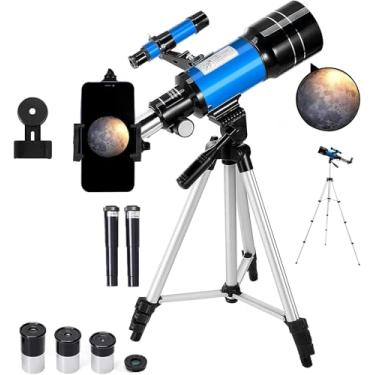 Imagem de Telescópio para adultos e crianças, telescópio refrator de abertura de 70 mm de 400 mm (24X-180X) para iniciantes em astronomia, telescópio portátil com adaptador de telefone de tripé ajustável e