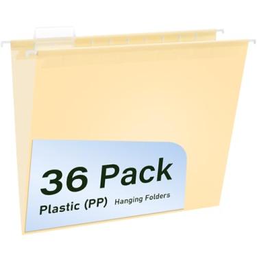 Imagem de WORPSON Pastas de arquivo suspensas de plástico, pacote com 36 pastas suspensas Manila, tamanho carta com abas cortadas em 1/5, forte para arquivos em massa, documentos e papel, arquivo de escritório