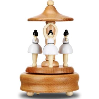 Imagem de Bucherry Caixa de música bailarina de madeira de grão de madeira bailarina dançante caixa de música de faia para Natal, aniversários, presente de dia dos namorados, decoração de festa