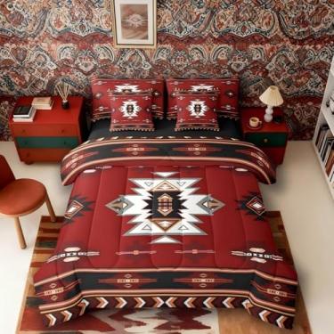 Imagem de Erosebridal Conjunto de edredom ocidental de 7 peças para cama de casal | Jogo de cama com estampa geométrica nativa do sudoeste, estilo nórdico exótico, asteca, decoração de quarto, triângulo de