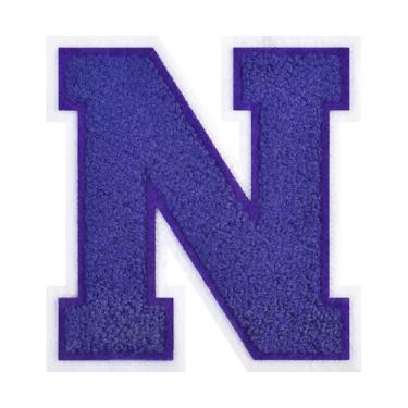 Imagem de 1 peça de patch de letra de chenille roxo de 11,4 cm com borda branca – Remendos do alfabeto para roupas, jaquetas, mochilas, chapéus para decoração personalizada, nome personalizado e artesanato. (N)