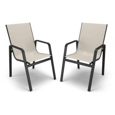 Imagem de Kit 2 Cadeiras Miami Gourmet Alumínio Preto Tela Bege