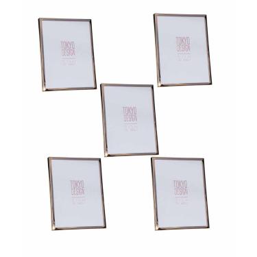 Imagem de Kit 5 Porta Retrato em Metal e Vidro 15x20 Moldura Lisa Rose