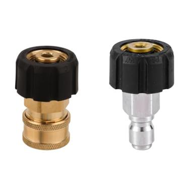 Imagem de Conjunto de 2 adaptadores de lavadora de pressão, M22-14 mm a 3/20.3 cm, acessórios de lavadora de pressão de conexão rápida, kit de desconexão rápida, acessórios de mangueira de conexão rápida para