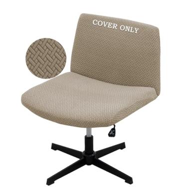 Imagem de VZLQZJMKY Capa de cadeira de vaidade cruzada à prova d'água e elástica sem braço, capa para cadeira sem braços, capas de cadeira de escritório (cor café claro, apenas a capa, sem cadeira)