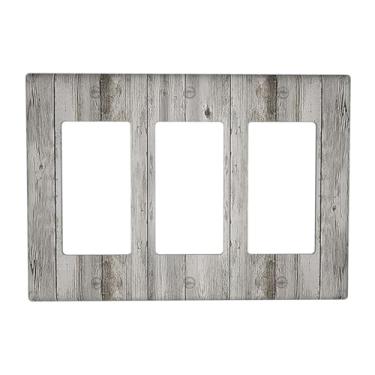 Imagem de Nadoabtm Capas de interruptor de luz fazenda rústica cinza porta de celeiro madeira 3 gangues balancim elétrico GFCI decorativa placa de parede placa de parede para decoração de cabine de quarto