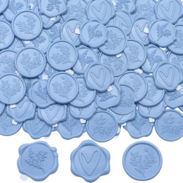 Imagem de Adesivos de lacre de cera azul poeira, adesivo de vedação de envelope de casamento de eucalipto em 3 estilos, 50 adesivos autoadesivos Prosecco Waxsealstickers (azul poeira 3)