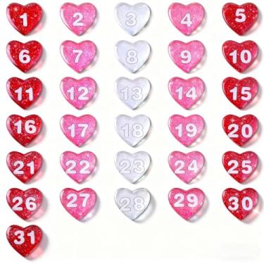 Imagem de Saysurey 31 peças de ímãs de calendário em forma de coração números coloridos de ímãs de vidro para agendamento, quadro branco apagável a seco, quadro branco magnético, geladeira (delicada)