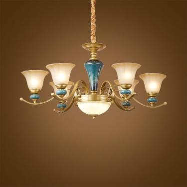 Imagem de Lustre de luxo europeu para sala de estar, estilo retrô americano, em cerâmica, para restaurante, quarto, escritório, hotel, casa de campo ou café, com 6 lâmpadas LED.