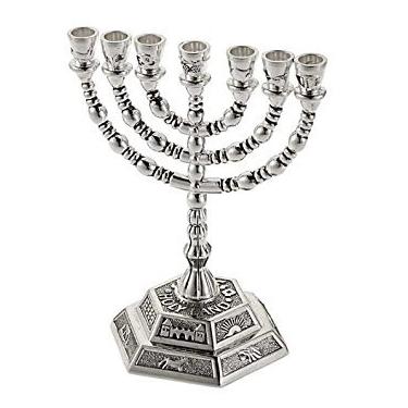 Imagem de Holy Land Gifts 4338 Menorah 12 tribos banhado a prata 7 ramificados 12 polegadas