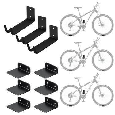 Imagem de EVERHANGER Suporte de parede para pedal, suporte de bicicleta de garagem resistente, ganchos horizontais para bicicleta, comporta até 32 kg, pacote com 3