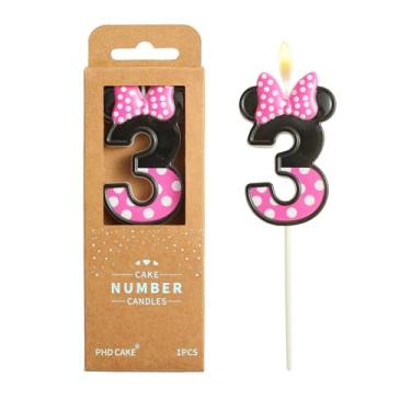 Imagem de PHD CAKE Velas de aniversário de 3 números rosa e preto com desenho animado de 6 cm, velas com números de desenho animado de anime, velas com número de bolo, celebração de festa, vela estilo